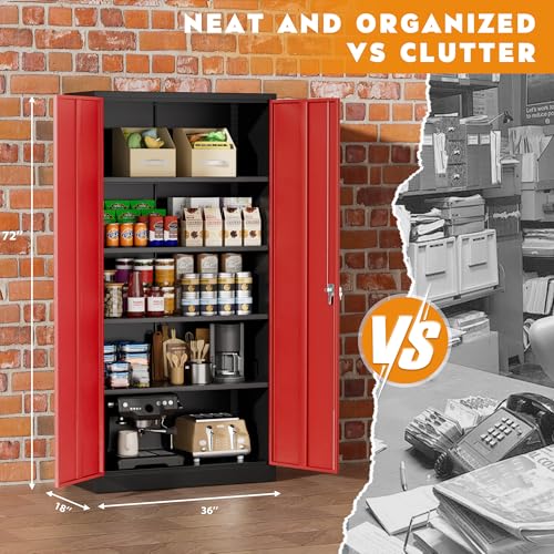 Greenvelly Steel SnapIt Storage Cabinet 72" Locking Metal Garage Storage Cabinet with 4 Adjustable Shelves, 2 Doors and Lock for File, Office, Garage
