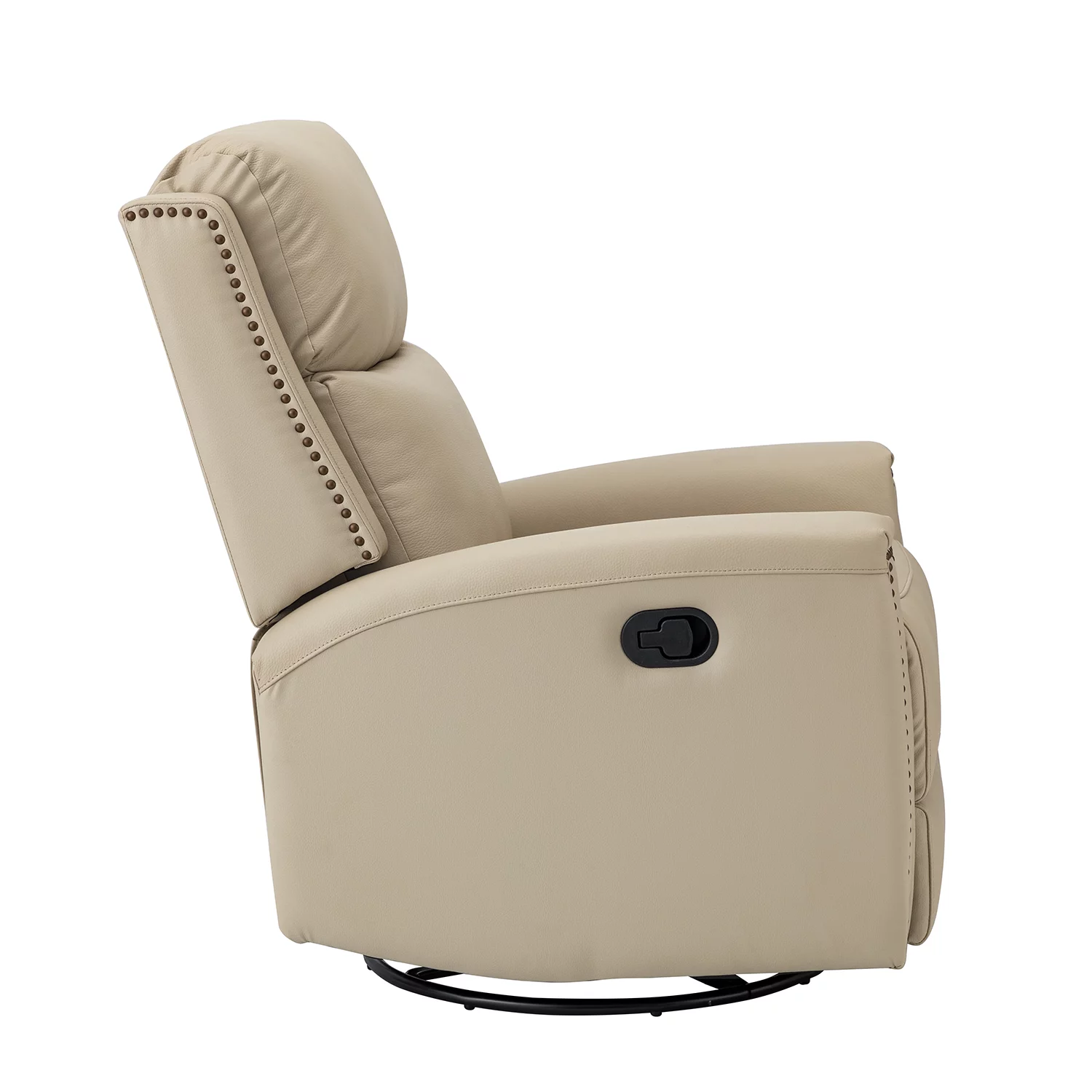 ARTFUL LIVING DESIGN Genuine Leather Swivel Rocker Recliner Set of 2 with Nailhead Trims & Swivel Base, Beige