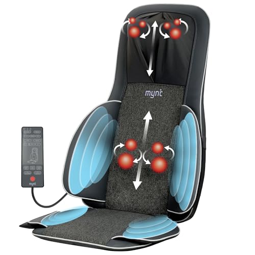 Mynt FSA HSA Eligible 3D Shiatsu Neck and Back Massager for Chair with 10 Deep Kneading Nodes, Back Massage with Heat