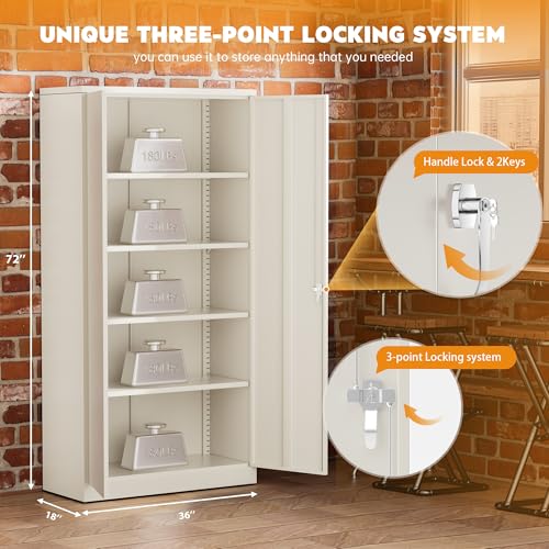 Greenvelly Steel SnapIt Storage Cabinet 72" Locking Metal Garage Storage Cabinet with 4 Adjustable Shelves, 2 Doors and Lock for File, Office, Garage