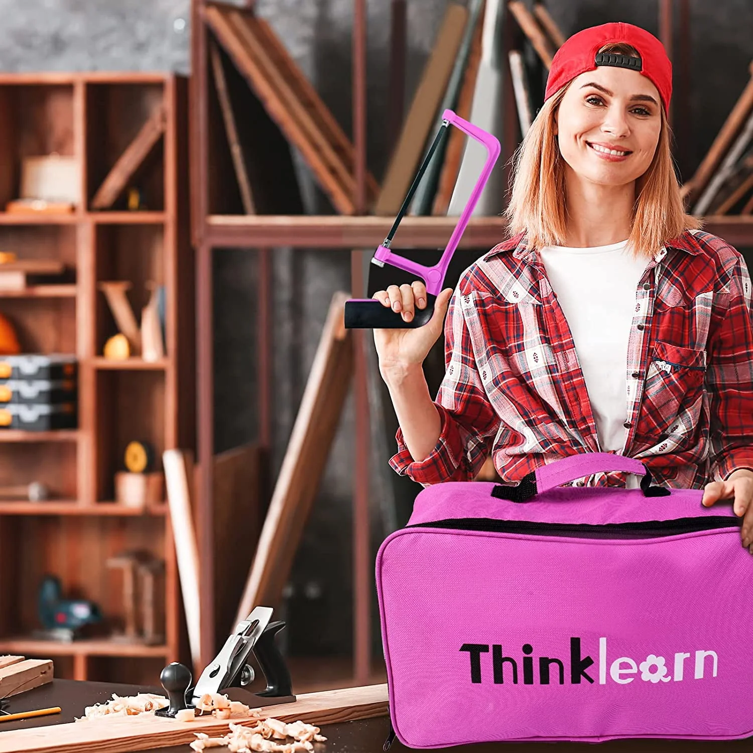 ThinkLearn Pink Tool Kit with 20V Cordless Drill(265in-lbs), Pink Drill Set for Women,Lady's Home Tool Kit for DIY