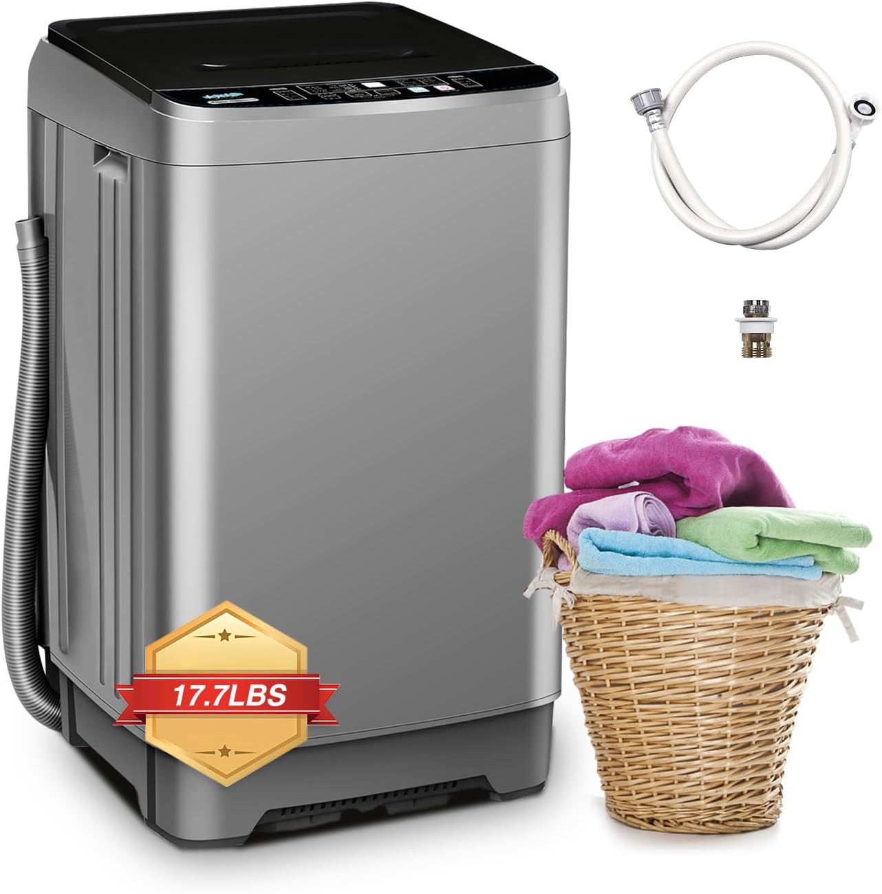 Full-Automatic Washing Machine, 17.7lbs Portable Washing Machine with Led Display, Portable Washer for Household 10 Wash Programs