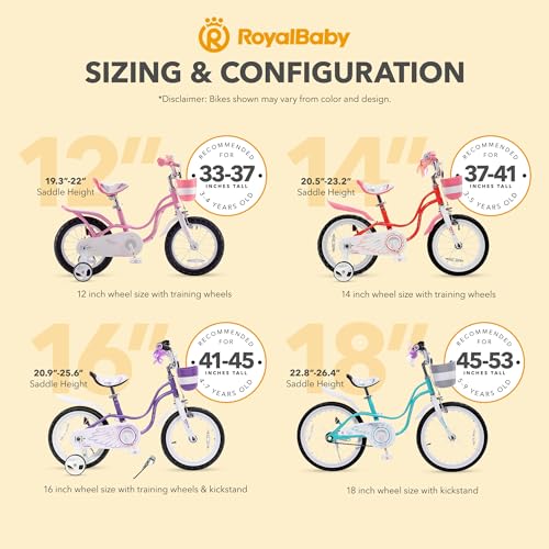 Royalbaby Princess Girls Kids Bike 12 14 16 18 20 Inch Children Bicycle with Basket for Age 3-12 Years