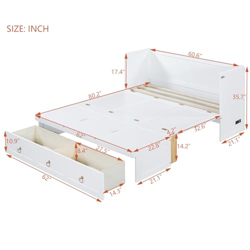 Harper & Bright Designs Full Size Murphy Bed Wall Bed, Solid Pine Murphy Bed Chest Cube Cabinet Bed with USB