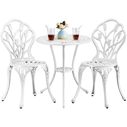 Yaheetech Patio Bistro Sets 3 Piece Cast Aluminum Bistro Table and Chairs Set