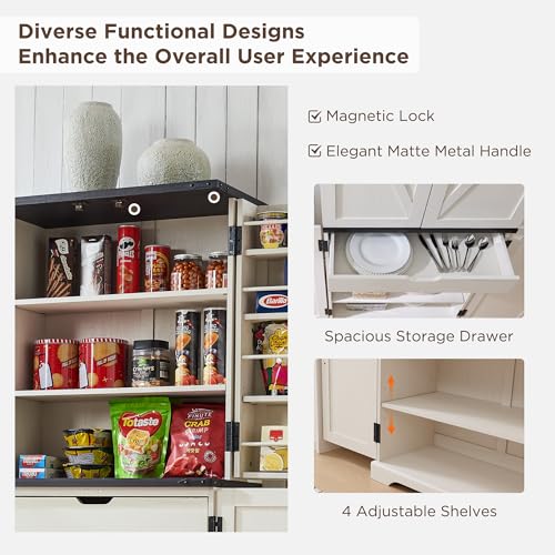 72" Tall Kitchen Pantry, Farmhouse Storage Cabinet with Barn Doors, Organizer, Drawer and Adjustable Shelves, Rustic Wood Cupboard for Kitchen