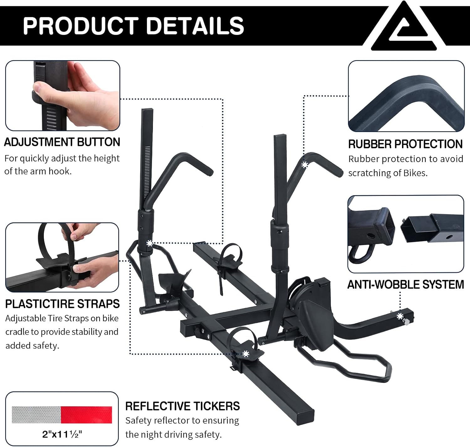 Leader Accessories Tire Clamping 2-Bike Platform Style Hitch Mount Bike Rack, Locking Tray Style Bicycle Carrier Racks Foldable Rack for Cars, Trucks
