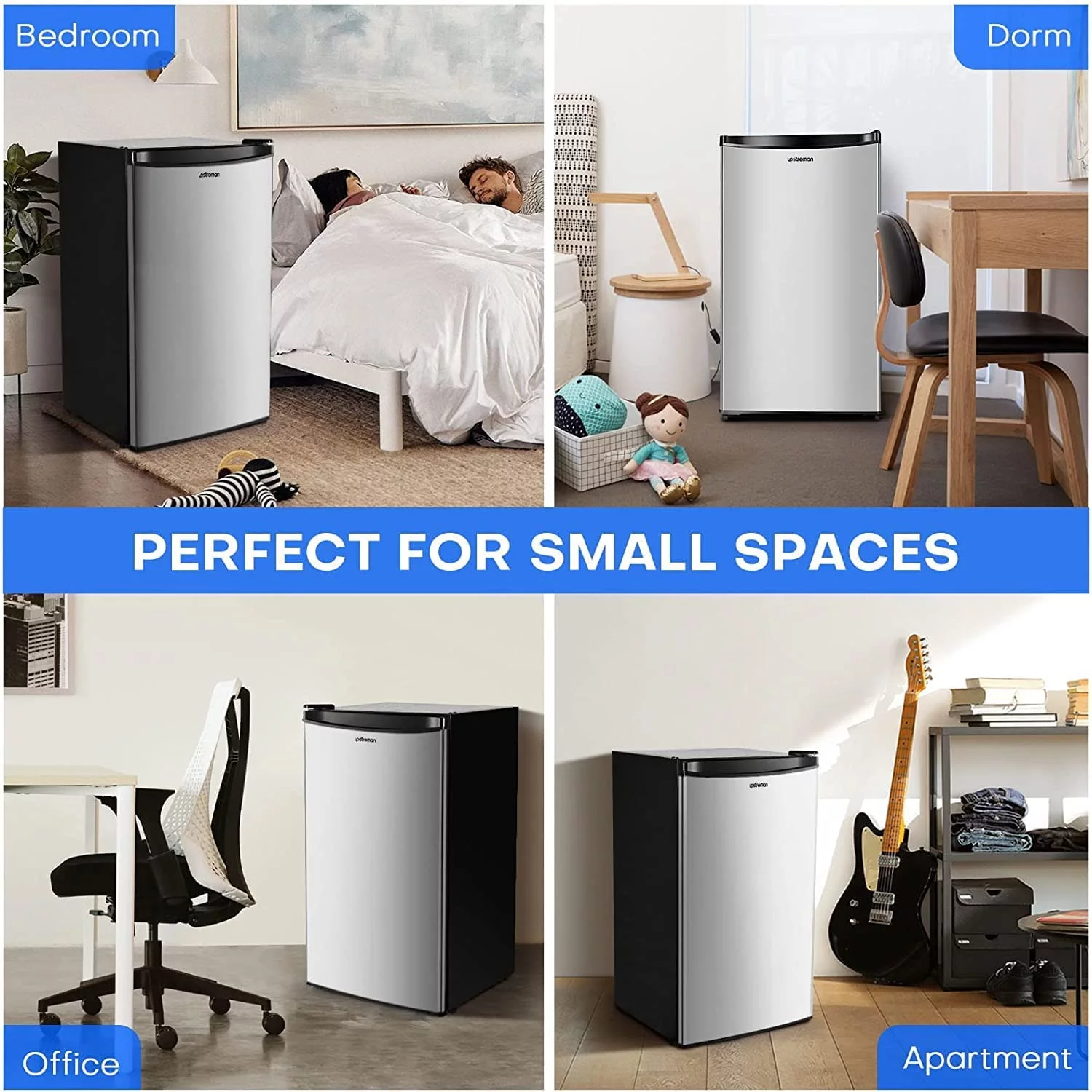3.2 Cu.Ft Mini Fridge with Freezer, Single Door Mini Fridge, Adjustable Thermostat, Mini Refrigerator for Dorm, Office, Bedroom