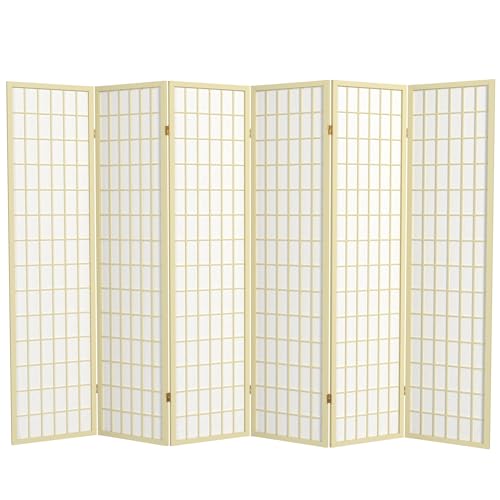 Red Lantern 6 ft. Tall Window Pane Shoji Screen-Natural-4 Panels Room Divider