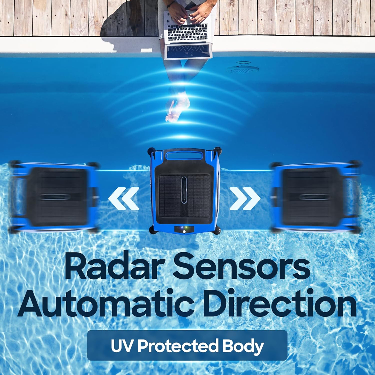 Solar Powered Pool Skimmer Robot – Charges by Solar & Wall Plug – 2 Modes - 5000 mAh Battery Continuous Surface Cleaning