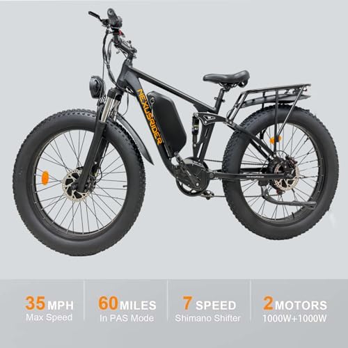 2000W Dual Motor Electric Bike for Adults, 35 Mph 60 Miles AWD Ebike, 48V 22.4Ah Fat Tire MTB E Bikes