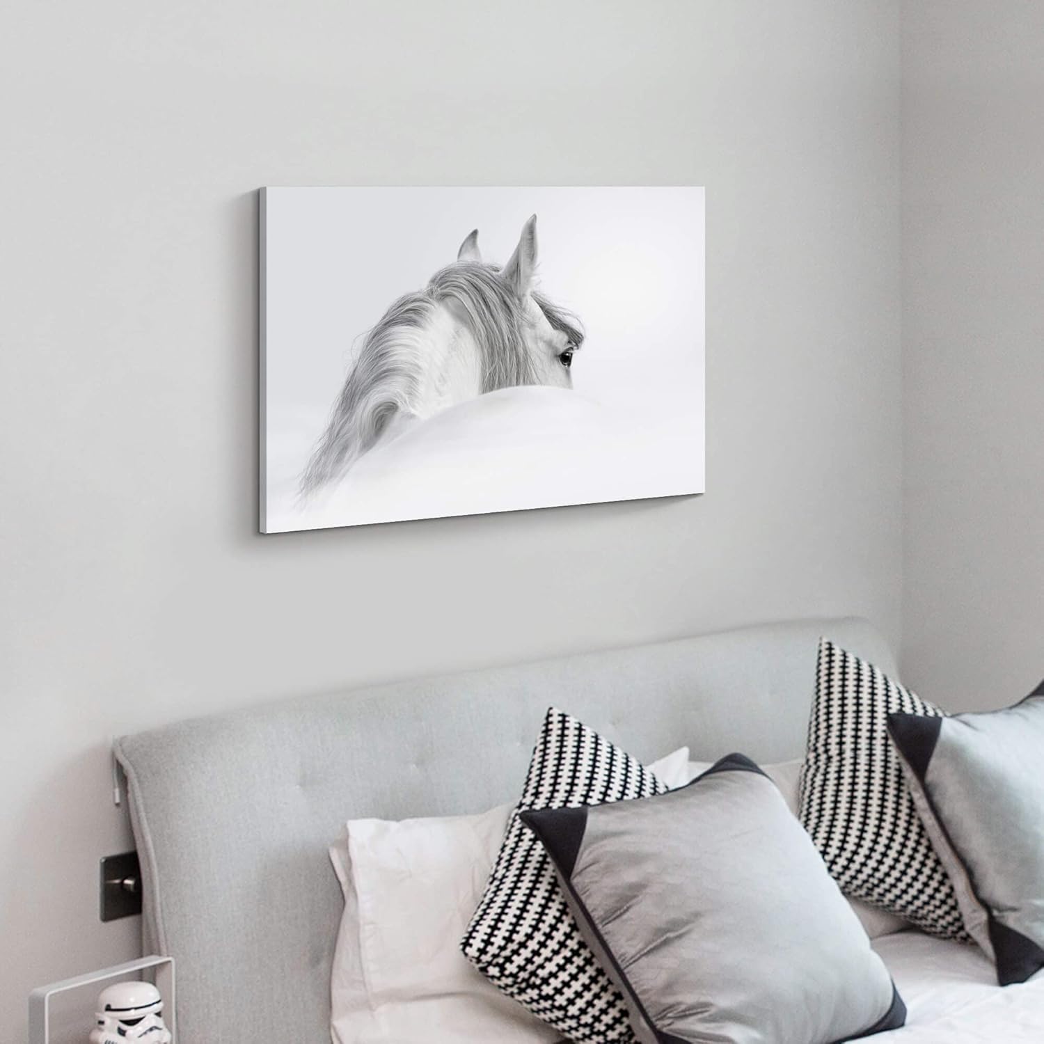 Bedroom Horse Canvas Wall Art: White Pony Picture Equestrian Print Large Modern Animal Portrait Artwork Contemporary Wildlife Painting for Bathroom