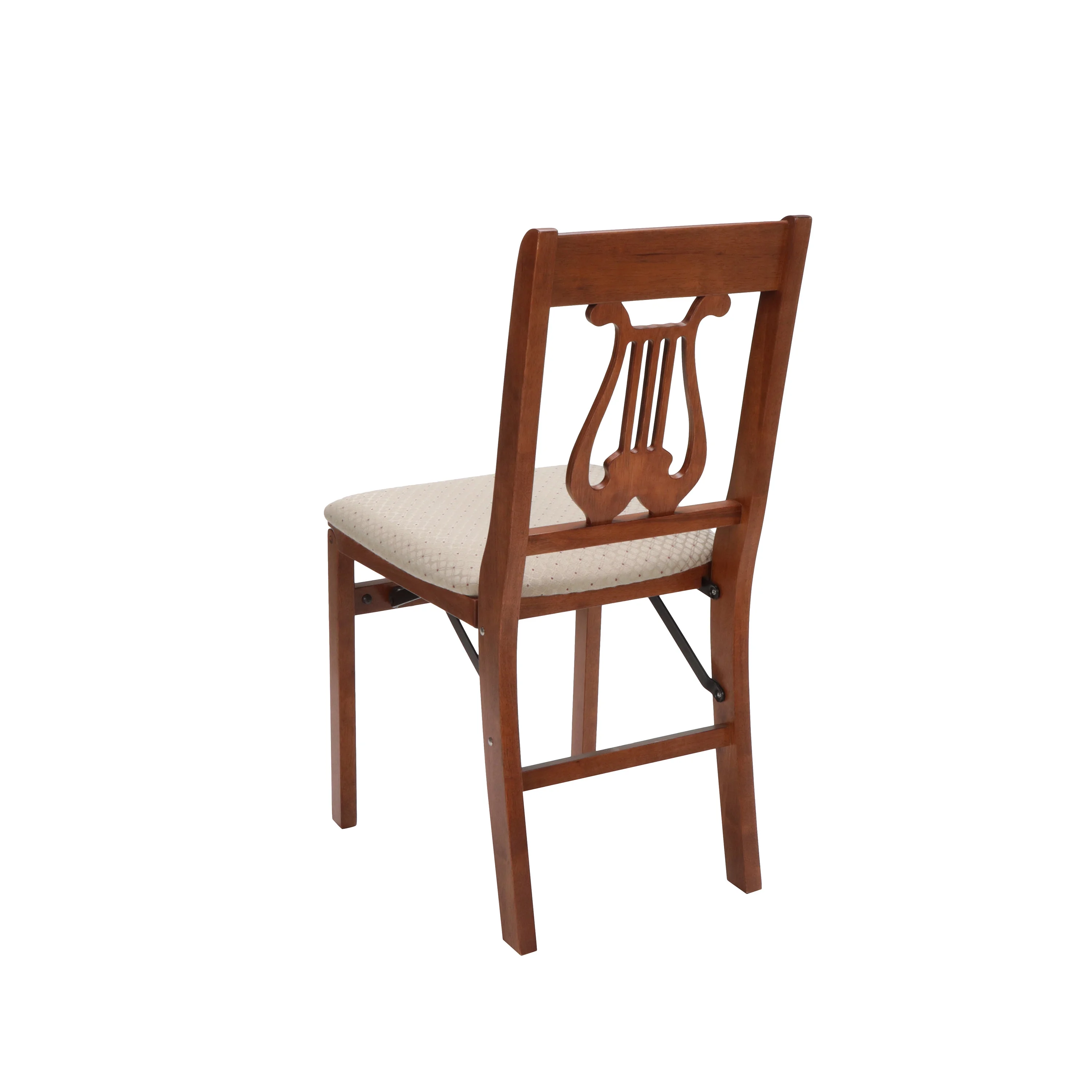 Stakmore Hardwood Traditional Music Back Folding Chair - Light Cherry Finish and Blush Upholstery (2 Pack)
