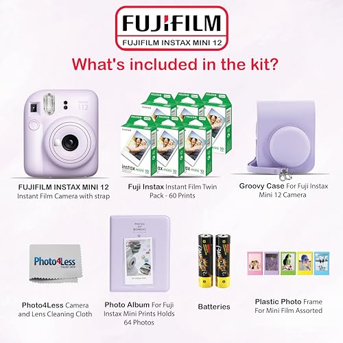 Fujifilm Instax Mini 12 Instant Camera Bundle with Fujifilm Instax Mini Instant Film Value Pack (60 Sheets) with Accessories Including Protective