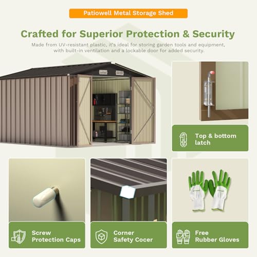 Patiowell 5x3 FT Outdoor Storage Shed, Tool Shed with Sloping Roof and Lockable Door, Metal Shed for Backyard Garden Patio Lawn, Brown