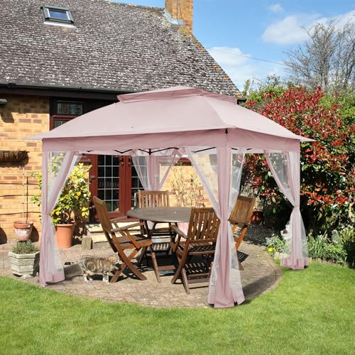 COOS BAY 11x11 Pop Up Instant Gazebo Tent with Mosquito Netting Outdoor Canopy Shelter with 121 Square Feet of Shade (Beige)