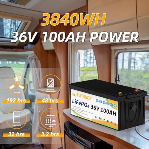 FLLYROWER 12V Lithium Battery 100AH With BMS and 16500 Deep Cycles 12V 100AH Lifepo4 Battery Grade A Cells for Marine Trolling Motor RV camping Solar