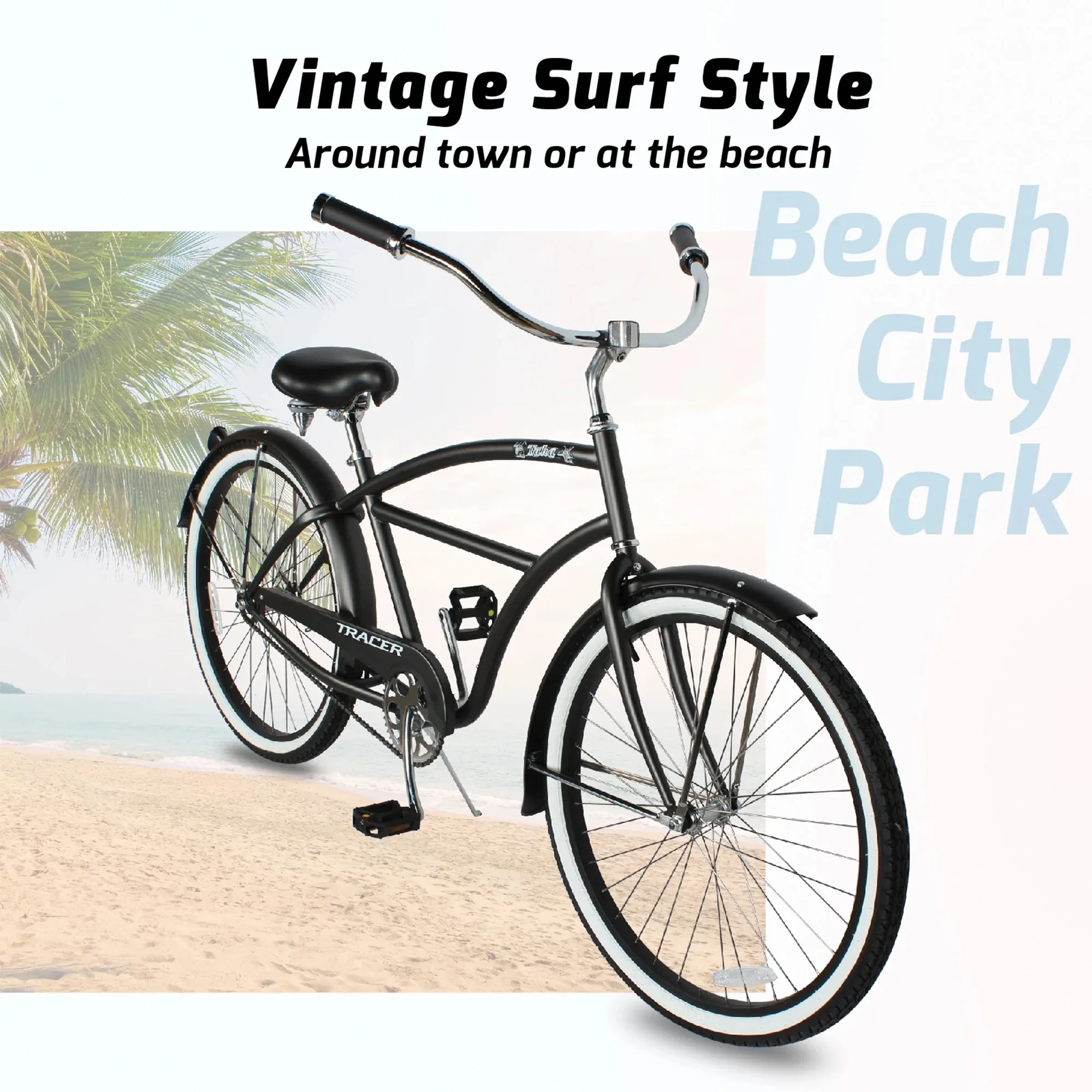TRACER Taha 26 Inch Beach Cruiser 7 Speed Steel Men's Bicycle, Black