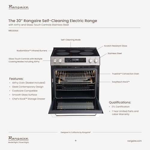 Rangaire Stainless Steel Gas/Electric/Induction Range 4 and 5 Cooktop Burners, True Convection, Steam and Self Clean