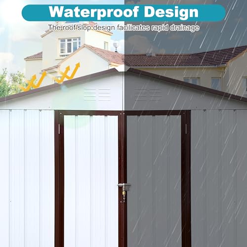 8x6 FT Outdoor Storage Shed, Metal Tool Shed with Lockable Doors, Peaked Roof & Frame Floor