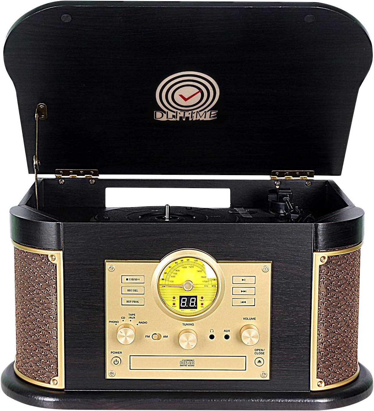 Cassette Record Player,Phonographs DLITIME 3-Speed Vinyl Turntable Built-in Bluetooth 2x9W Speakers
