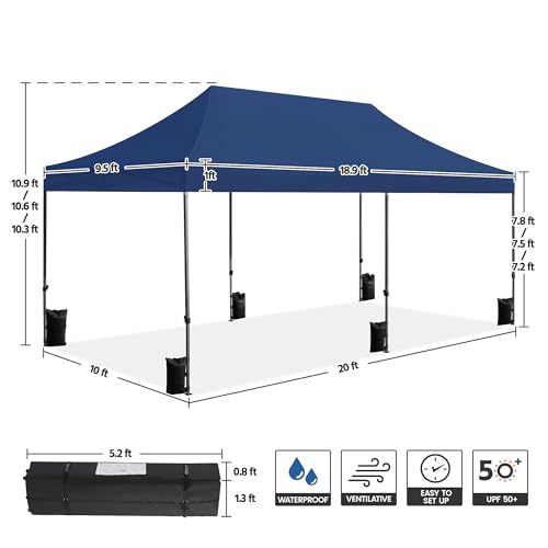 Yaheetech Heavy Duty Pop Up Canopy Tent, 10x20 Commercial Instant Shelter Tent for Wedding, Parties, Adjustable Outdoor Canopy with Wheeled Carry Bag