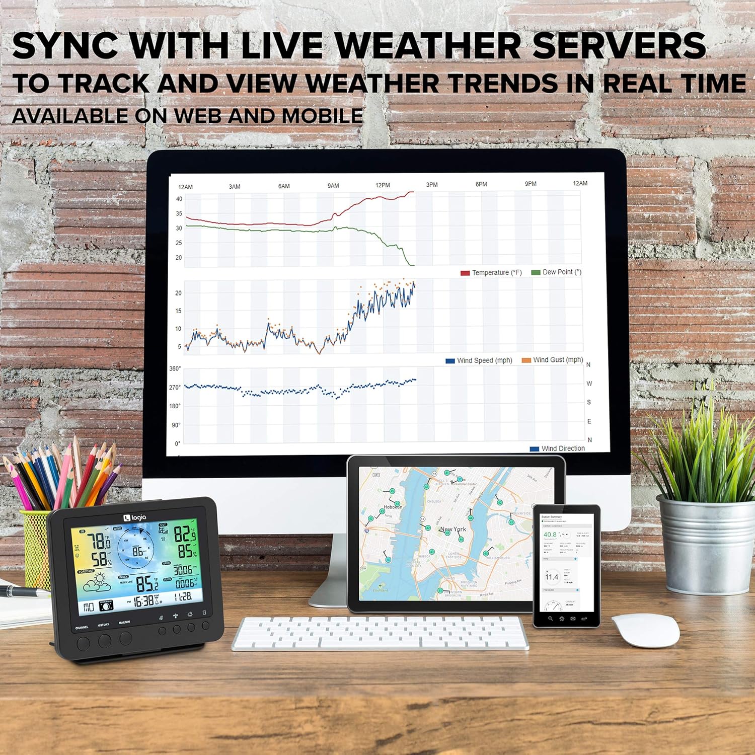 Logia 5-in-1 Wi-Fi Weather Station | Indoor/Outdoor Remote Monitoring System Shows Temperature, Humidity, Wind Speed/Direction