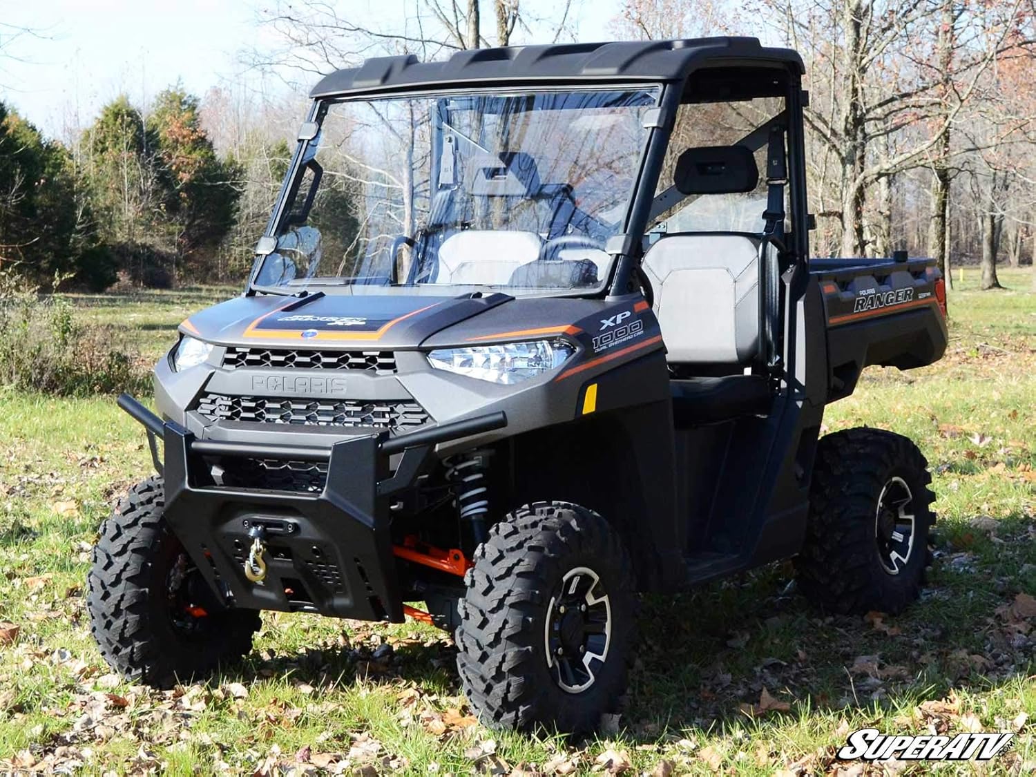 SuperATV Clear Scratch Resistant Full Windshield for Polaris Ranger XP 1000 / Crew (See Fitment) | 1/4 Polycarbonate | Protects Against Debris | Mud