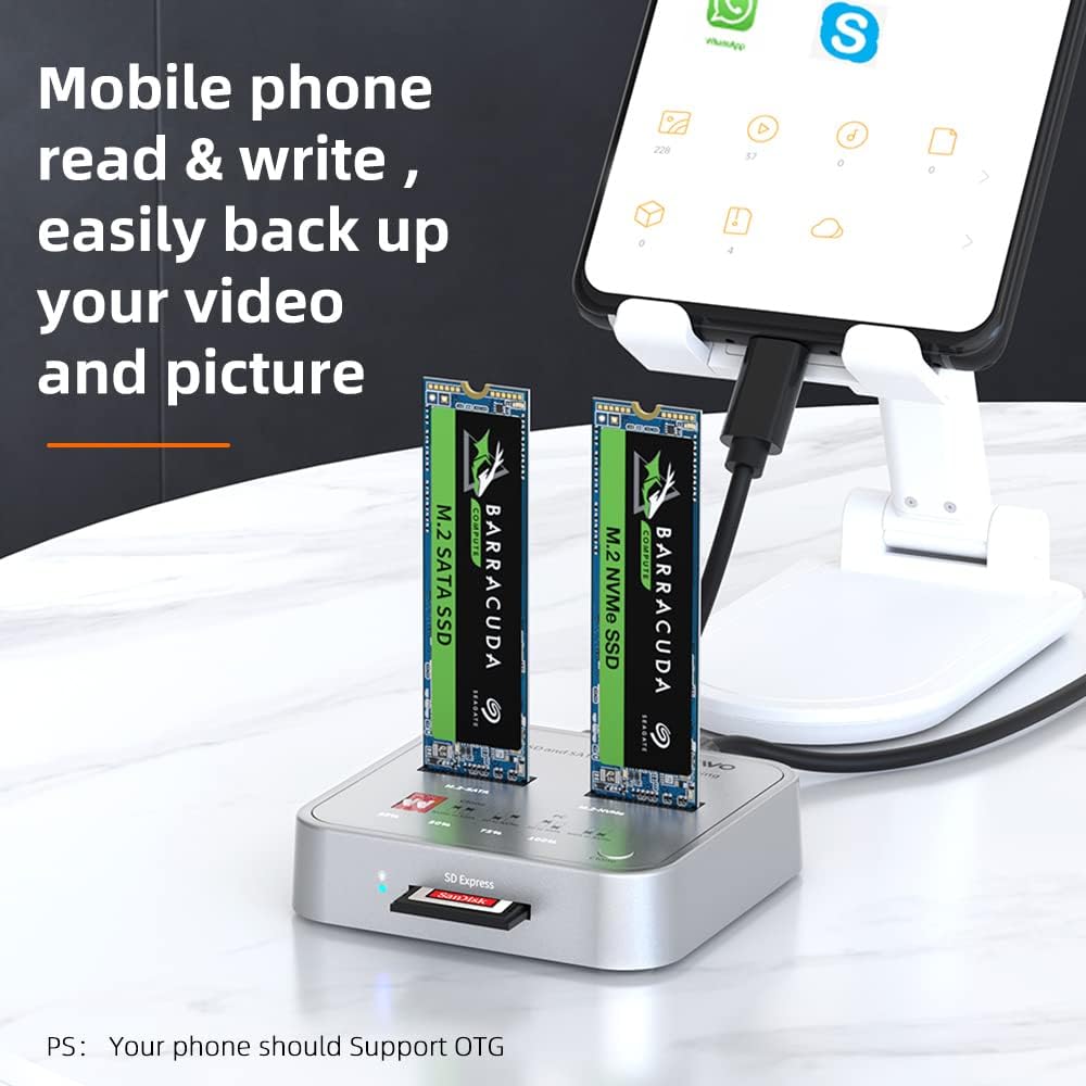 MAIWO 2 Bay External Hard Drive Docking Station/Duplicator,M.2 NVME/SATA/SD Express 7.0 Card to USB 3.1/Type-C (MAX10Gbps)