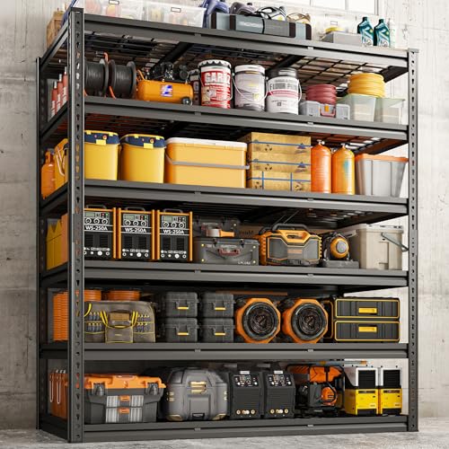 REIBII 60" W Garage Shelving 3000LBS Garage Shelving Heavy Duty Storage Shelves, 5 Tier Metal Shelves, Adjustable Industrial Shelf for Warehouse