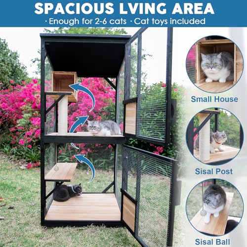 4 Tiers 70.9" H Cat Catio Cat House Outdoor Enclosure Window Large Outside Patio with Removable Floor