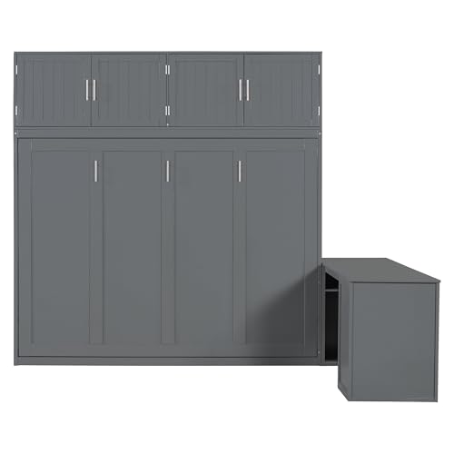 Harper & Bright Designs Twin Size Murphy Bed, Wooden Twin Wall Bed Frame with Closet, Drawers & Desk, White