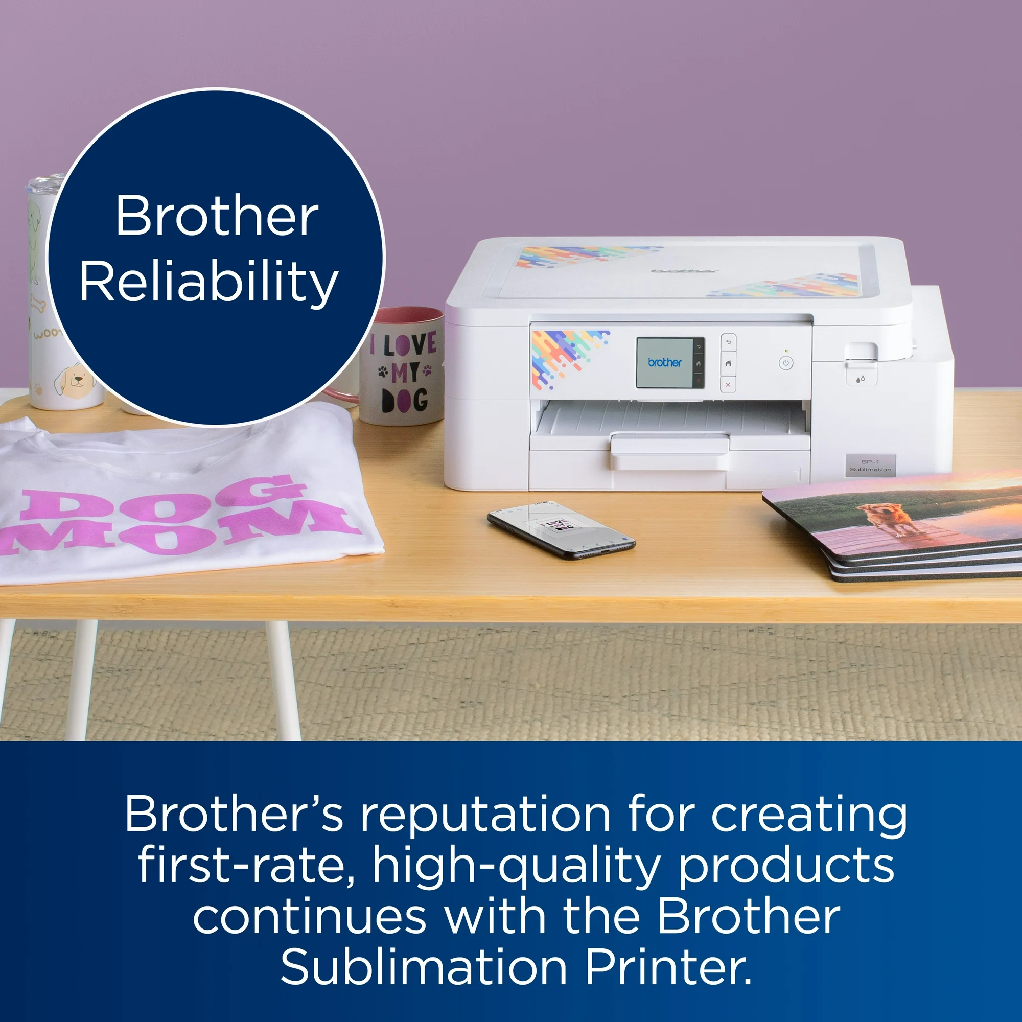 Brother Dye Sublimation Printer with 4-Color Ink Cartridges and 100 Sheets Paper
