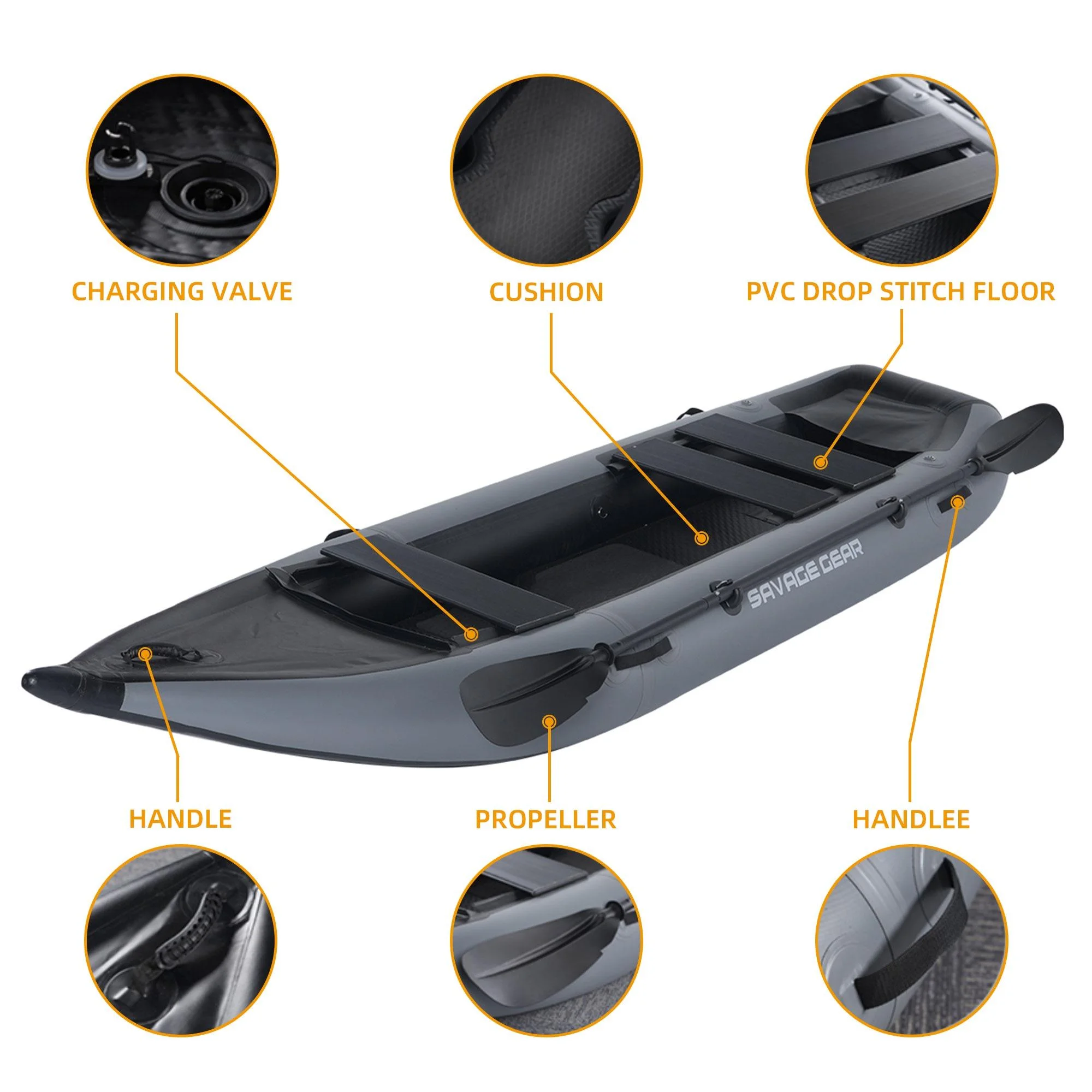 2 Person Inflatable Kayak, Fishing PVC Kayak Boat, Inflatable Boat Rescue Rubber Rowing Boat with Pump, Aluminum Alloy Seat, Paddle, Inflatable Mat