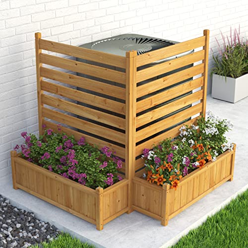 GDLF Air Conditioner Fence Outdoor Wood Privacy Screen with Planter Box for Trash Can Pool Equipment No-Dig Kit