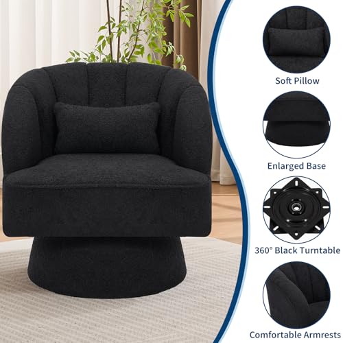GarveeHome Modern Swivel Barrel Accent Chair, 360° Teddy Fabric Upholstered Armchair with Striped Backrest & Plush Padding