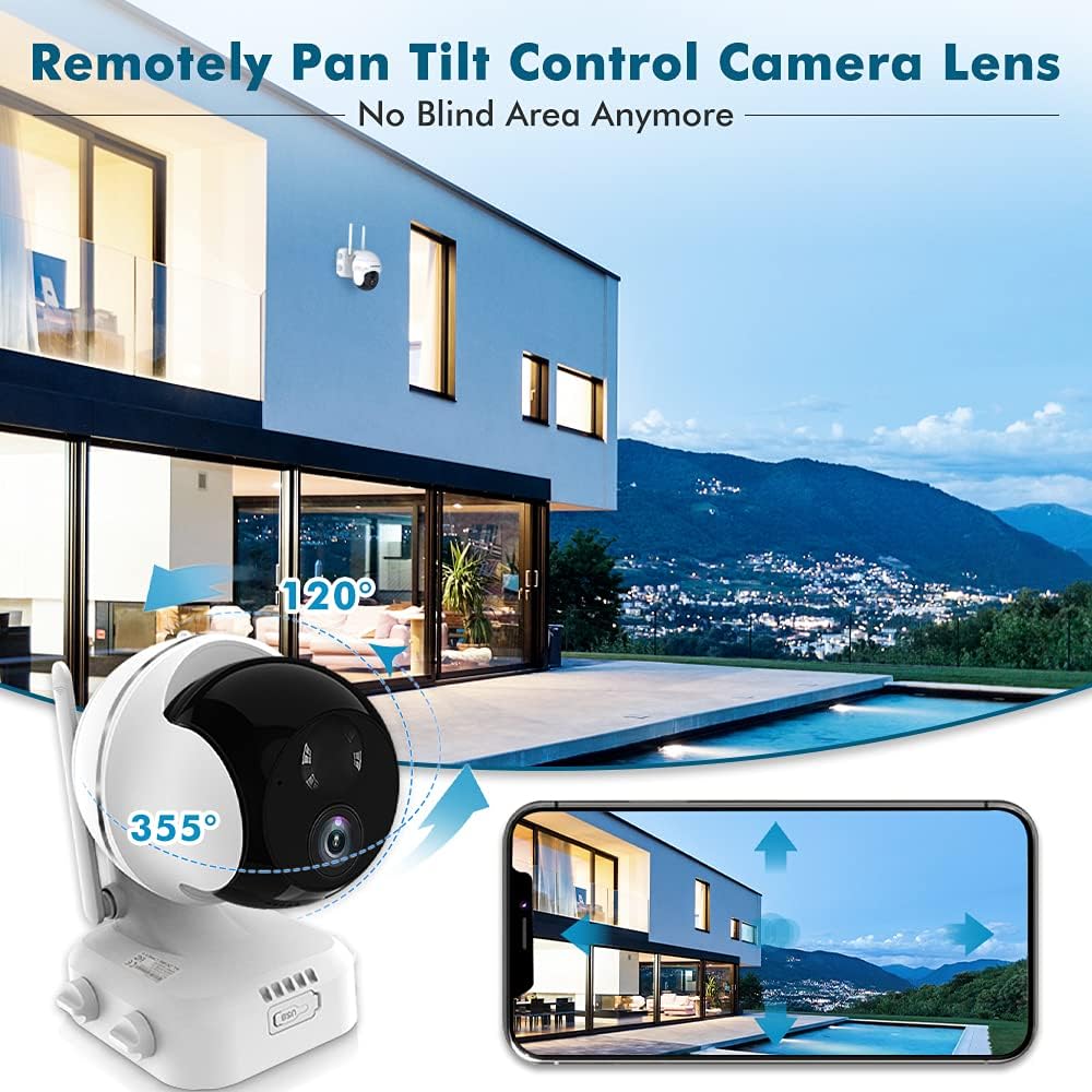 Zumimall Wireless Security Cameras, Outdoor WiFi Pan Tilt 360-degree Camera, Solar Rechargeable Battery Powered for Home Security