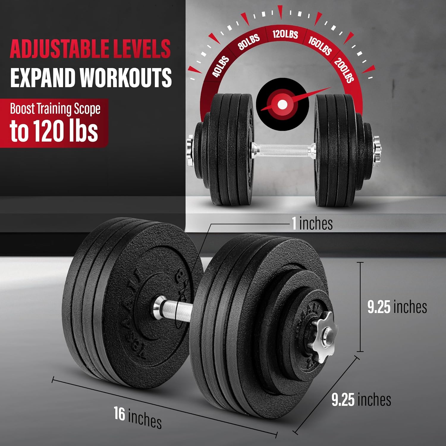 Yes4All Adjustable Dumbbell Weight Set of 2, Exercise & Fitness Dumbbells - 200 LBS Brown Box