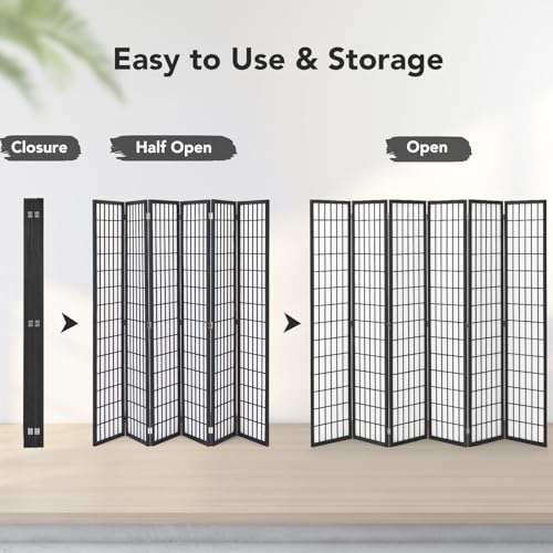 JOSTYLE Room Divider Wall Shoji Screen, 6 Panel Folding Privacy Screen for Room Separation, Japanese Wood Room Divider, 5.9 Ft, Natural
