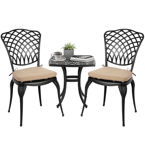 HOMEFUN Bistro Table and Chairs Set of 2 Outdoor 3 Piece Patio Set, Rose Pattern Cast Aluminum Bistro for Garden Balcony