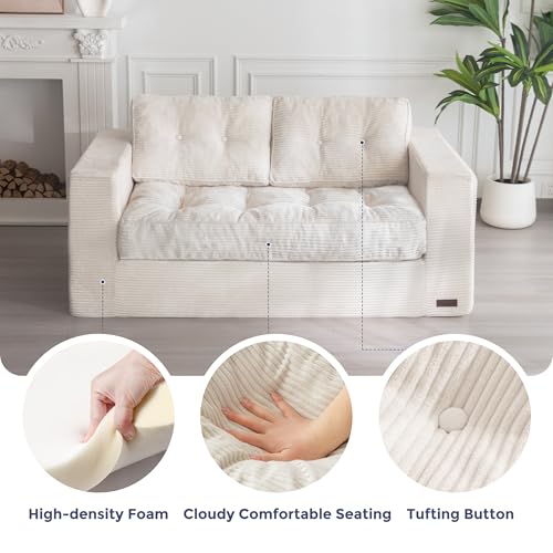 MAXYOYO 3 Seater Couch for Living Room, Boneless Couch with Tufted Cushion & Backrest, Upholstered Floor Sofa with Armrests, Sofa in A Box