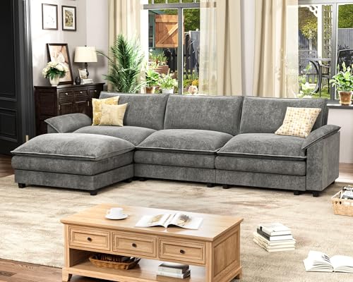 Homall 119" Modular Sectional Sofa, L Shaped Sofa Couch with Reversible Ottoman, DIY Combination Chenille Deep 3-Seat Cloud Couch for Living Room