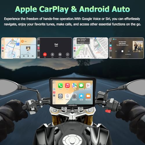 722 7-Inch Motorcycle GPS Navigation System with Apple CarPlay & Android Auto, Waterproof Touchscreen, Bluetooth, IP67 Waterproof for Motorbike