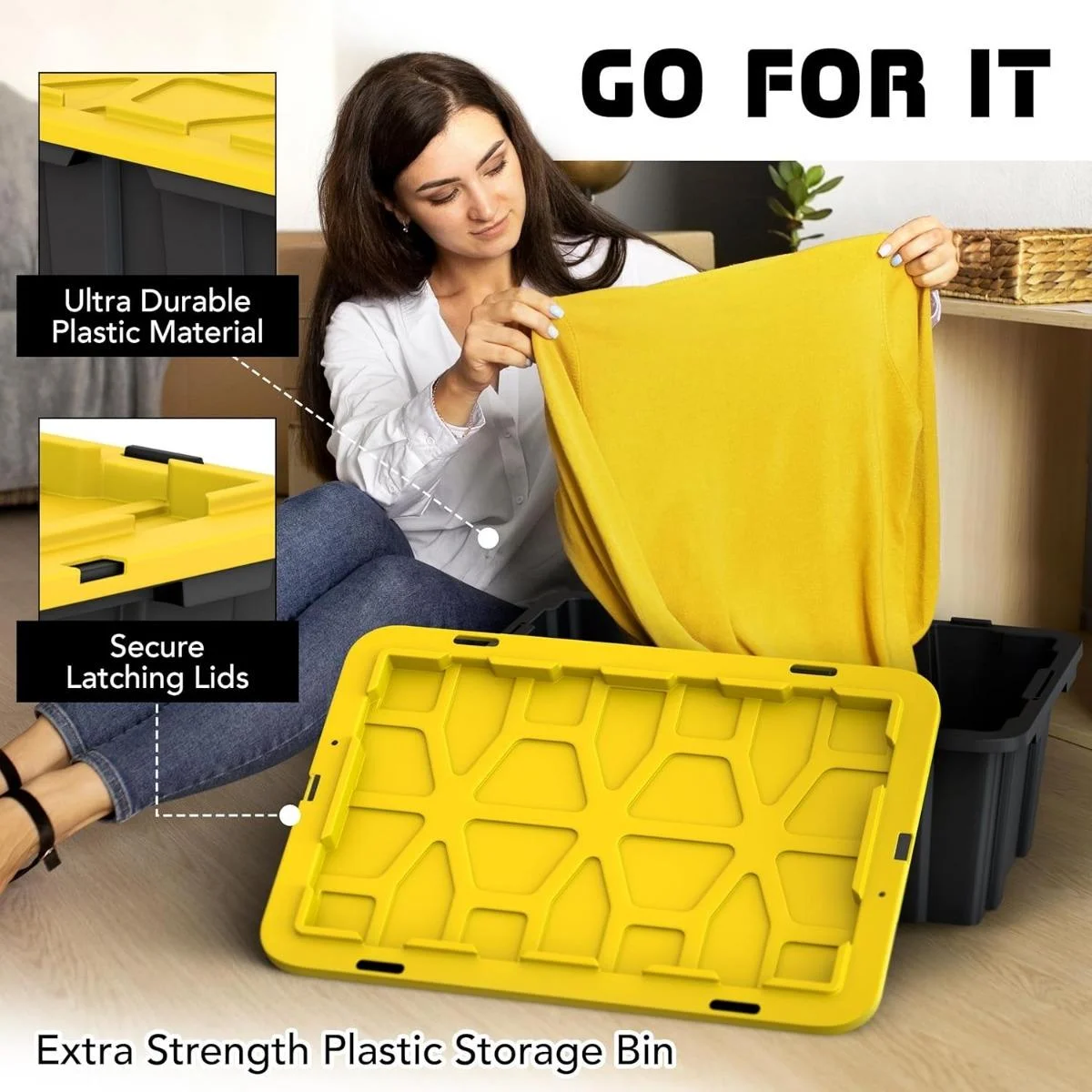 8 PACK of Medium 12 Gallon Plastic Storage Bin Tote Organizing Container with Ultra Durable Secure Latching Lids, Stackable