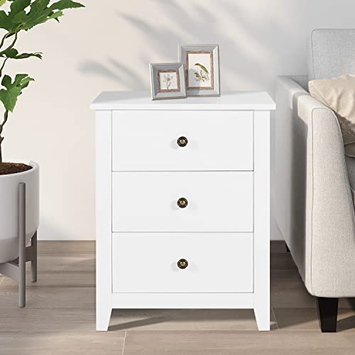 Vikiullf Dresser and Nightstands Sets - 3 Pieces Modern Bedroom Set, White Wooden 7 Drawer Dresser and 3 Drawer Nightstands