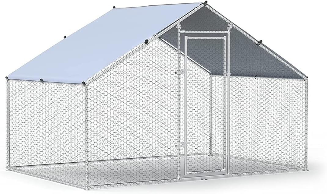 Large Metal Chicken Coop Walk-in Poultry Cage Chicken Run Duck House Chicken Pen Spire Shaped Coop with Waterproof and Anti-Ultraviolet Cover for