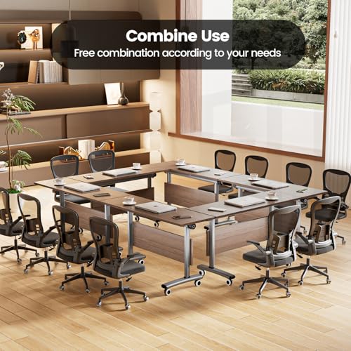 Commercial-Grade Flip-Top Folding Conference Table with Lockable Wheels - Heavy-Duty Mobile Steel Frame Desk for Office, Classroom, Event