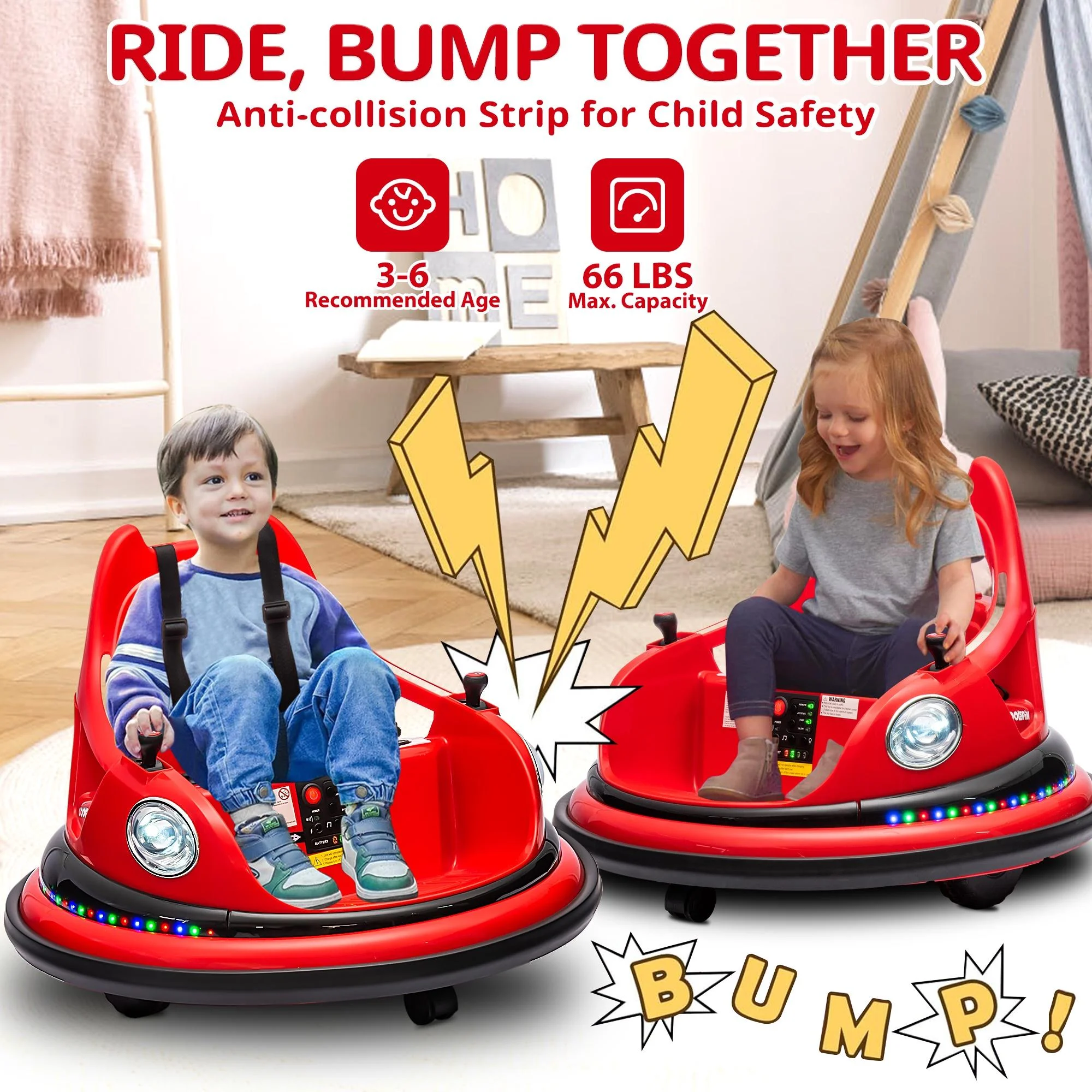 iRerts 12V Bumper Cars for Kids, Bumper Car Ride on with Remote Control, Battery Powered Kids Ride on Toys for 2-5 Year Old Boys Girls