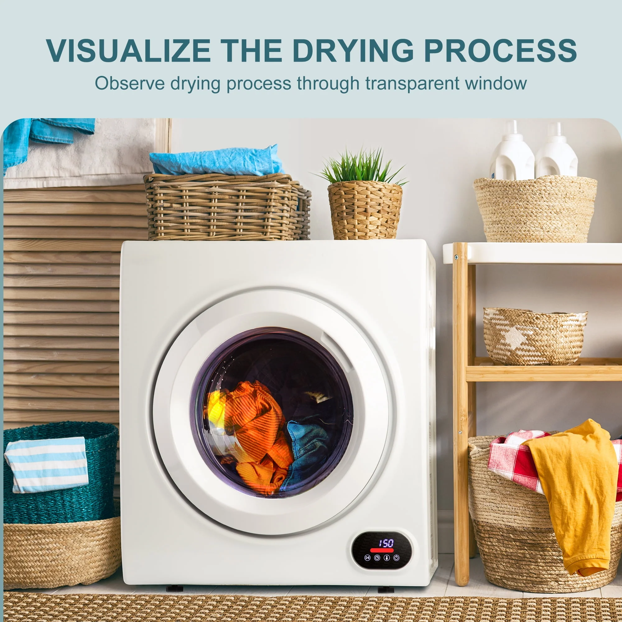Simzlife 1.6 Cu. ft. Portable Clothes Dryer, Electric Laundry Dryer Machine, 19.5 in W, 23.6 in H