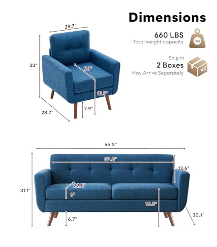 Tbfit L Shaped Couch Sofa, 80" W Mid-Century Modern Sectional Couches, 3 Seater Sofas with Wide Chaise Lounge & Two Pillows